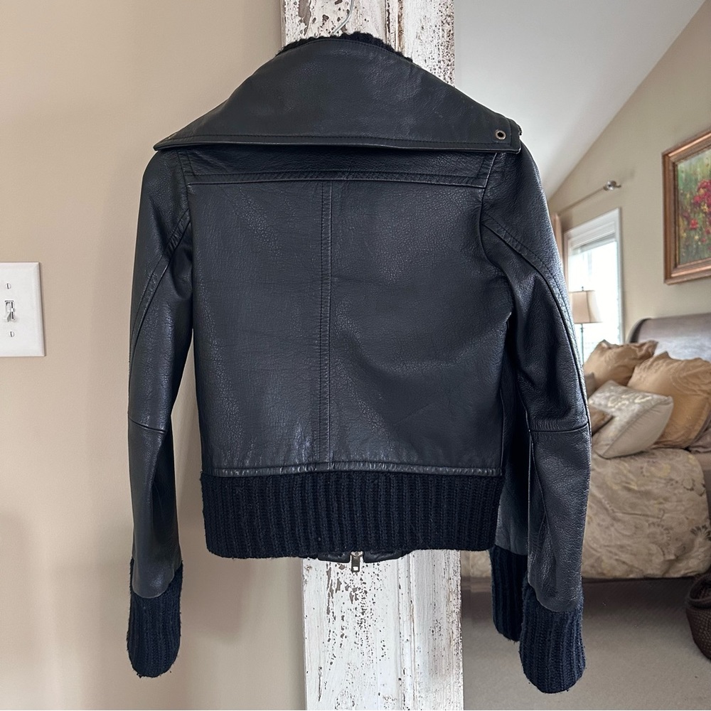 Twill Twenty Two Leather Bomber With Wool Trim - image 2